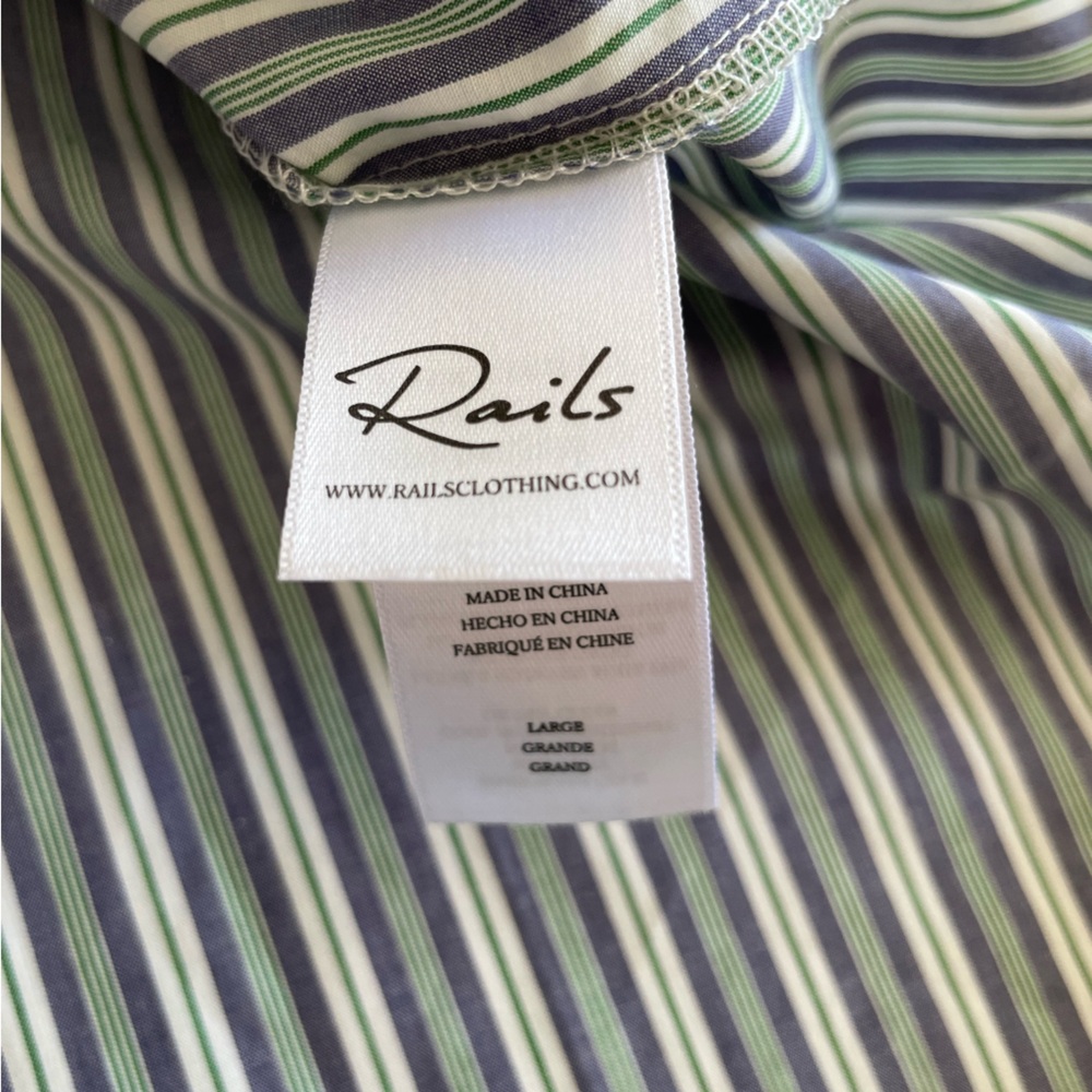 Rails Janae Bank Stripe Blue and Green Cotton Balloon Sleeve Shirt Size Large - Picture 8 of 13